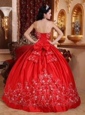 Red Ball Gown Strapless Floor-length Taffeta Embroidery Quinceanera Dress