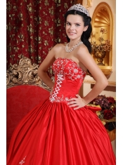 Red Ball Gown Strapless Floor-length Taffeta Embroidery Quinceanera Dress