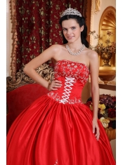 Red Ball Gown Strapless Floor-length Taffeta Embroidery Quinceanera Dress
