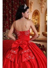 Red Ball Gown Strapless Floor-length Taffeta Embroidery Quinceanera Dress