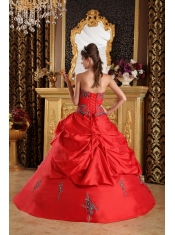 Red Ball Gown Strapless Floor-length Taffeta Embroidery Quinceanera Dress