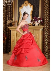 Red Ball Gown Strapless Floor-length Taffeta Embroidery Quinceanera Dress