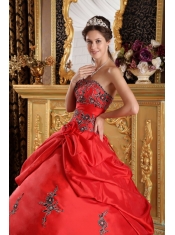 Red Ball Gown Strapless Floor-length Taffeta Embroidery Quinceanera Dress