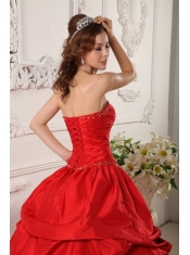 Red Ball Gown Sweetheart Floor-length Beading Taffeta Quinceanera Dress