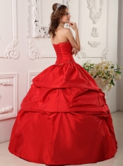 Red Ball Gown Sweetheart Floor-length Beading Taffeta Quinceanera Dress