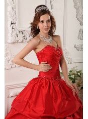 Red Ball Gown Sweetheart Floor-length Beading Taffeta Quinceanera Dress