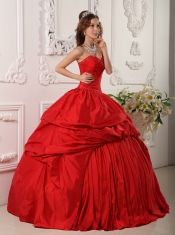 Red Ball Gown Sweetheart Floor-length Beading Taffeta Quinceanera Dress