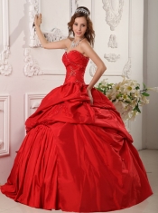 Red Ball Gown Sweetheart Floor-length Beading Taffeta Quinceanera Dress