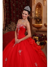 Red Ball Gown Sweetheart Floor-length Organza Appliques Quinceanera Dress