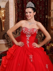 Red Ball Gown Sweetheart Floor-length Organza Appliques Quinceanera Dress