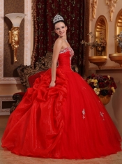 Red Ball Gown Sweetheart Floor-length Organza Appliques Quinceanera Dress