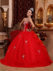 Red Ball Gown Sweetheart Floor-length Organza Appliques Quinceanera Dress