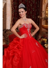 Red Ball Gown Sweetheart Floor-length Organza Appliques Quinceanera Dress