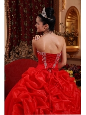 Red Ball Gown Sweetheart Floor-length Organza Appliques Quinceanera Dress