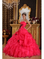 Red Ball Gown Sweetheart Floor-length Organza Appliques Quinceanera Dress