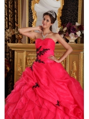 Red Ball Gown Sweetheart Floor-length Organza Appliques Quinceanera Dress