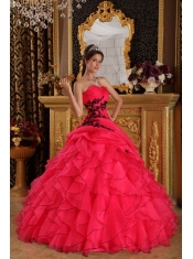 Red Ball Gown Sweetheart Floor-length Organza Appliques Quinceanera Dress