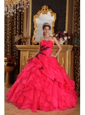 Red Ball Gown Sweetheart Floor-length Organza Appliques Quinceanera Dress