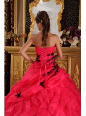 Red Ball Gown Sweetheart Floor-length Organza Appliques Quinceanera Dress