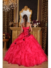 Red Ball Gown Sweetheart Floor-length Organza Appliques Quinceanera Dress