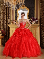 Red Ball Gown Sweetheart Floor-length Organza Appliques with Beading Quinceanera Dress