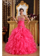 Red Ball Gown Sweetheart Floor-length Organza Beading Quinceanera Dress