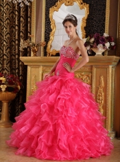 Red Ball Gown Sweetheart Floor-length Organza Beading Quinceanera Dress