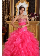 Red Ball Gown Sweetheart Floor-length Organza Beading Quinceanera Dress