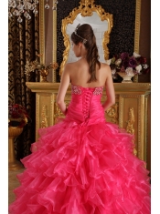 Red Ball Gown Sweetheart Floor-length Organza Beading Quinceanera Dress