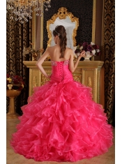 Red Ball Gown Sweetheart Floor-length Organza Beading Quinceanera Dress