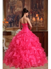Red Ball Gown Sweetheart Floor-length Organza Beading Quinceanera Dress