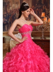 Red Ball Gown Sweetheart Floor-length Organza Beading Quinceanera Dress