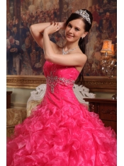Red Ball Gown Sweetheart Floor-length Organza Beading Quinceanera Dress