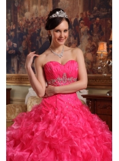Red Ball Gown Sweetheart Floor-length Organza Beading Quinceanera Dress