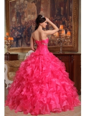 Red Ball Gown Sweetheart Floor-length Organza Beading Quinceanera Dress