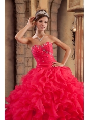 Red Ball Gown Sweetheart Floor-length Organza Ruffles Quinceanera Dress