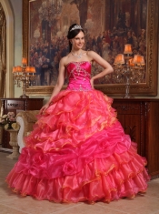Red Ball Gown Sweetheart Floor-length Taffeta and Organza Beading Quinceanera Dress