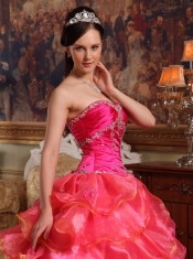 Red Ball Gown Sweetheart Floor-length Taffeta and Organza Beading Quinceanera Dress