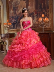 Red Ball Gown Sweetheart Floor-length Taffeta and Organza Beading Quinceanera Dress