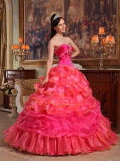 Red Ball Gown Sweetheart Floor-length Taffeta and Organza Beading Quinceanera Dress
