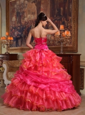 Red Ball Gown Sweetheart Floor-length Taffeta and Organza Beading Quinceanera Dress