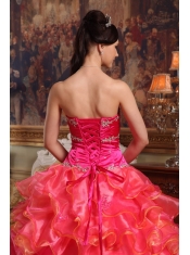 Red Ball Gown Sweetheart Floor-length Taffeta and Organza Beading Quinceanera Dress
