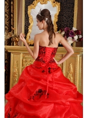 Red Ball Gown Sweetheart Floor-length Taffeta and Organza Embroidery Quinceanera Dress