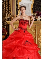 Red Ball Gown Sweetheart Floor-length Taffeta and Organza Embroidery Quinceanera Dress