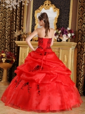 Red Ball Gown Sweetheart Floor-length Taffeta and Organza Embroidery Quinceanera Dress