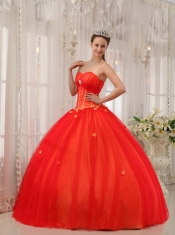 Red Ball Gown Sweetheart Floor-length Taffeta and Tulle Appliques Quinceanera Dress