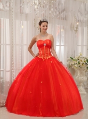 Red Ball Gown Sweetheart Floor-length Taffeta and Tulle Appliques Quinceanera Dress