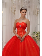 Red Ball Gown Sweetheart Floor-length Taffeta and Tulle Appliques Quinceanera Dress