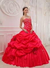 Red Ball Gown Sweetheart Floor-length Taffeta Appliques Quinceanera Dress