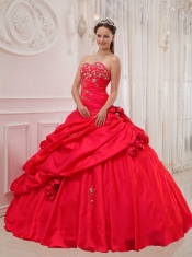 Red Ball Gown Sweetheart Floor-length Taffeta Appliques Quinceanera Dress